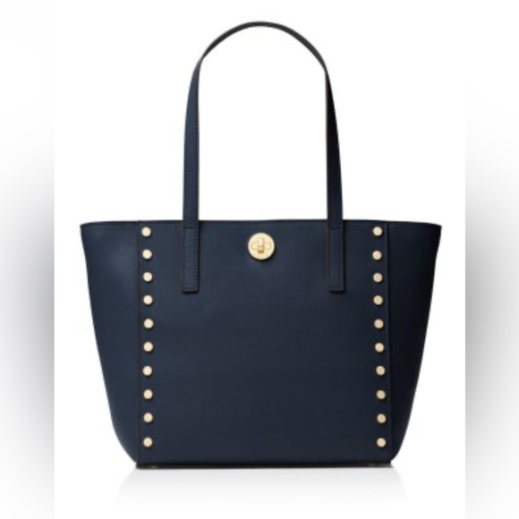 MICHAEL Michael Kors Handbags - MICHAEL Michael Kors Rivington Stud Large Leather Tote Navy and Gold EUC